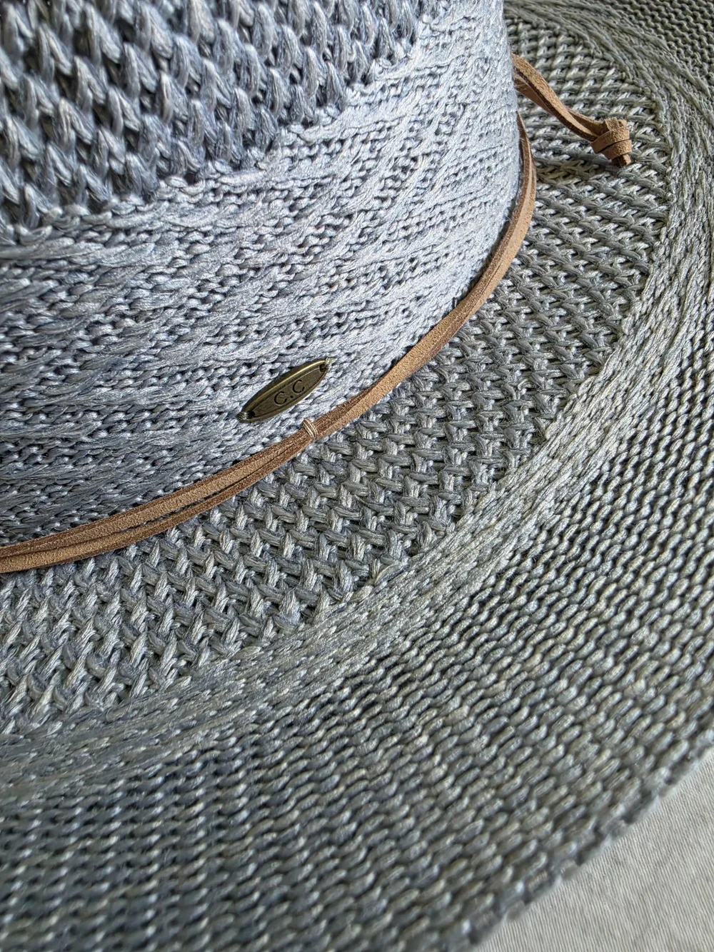 C.C Gray Straw Sun Hat with Brown Band - Women's Accessories - Picture 3 of 5